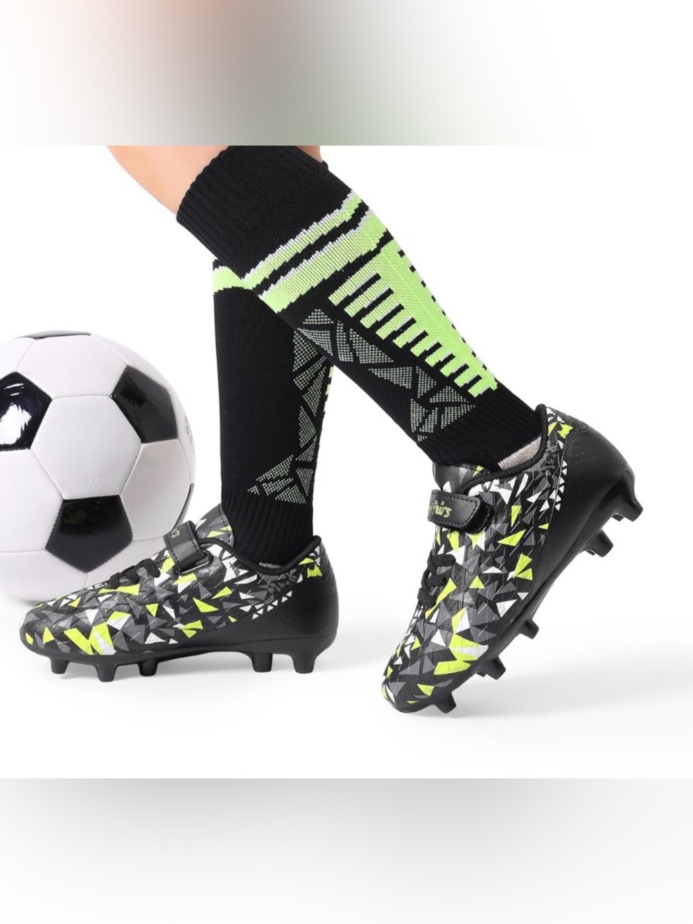Dream Pairs Black & Neon Yellow Kids Soccer Cleats NWOT